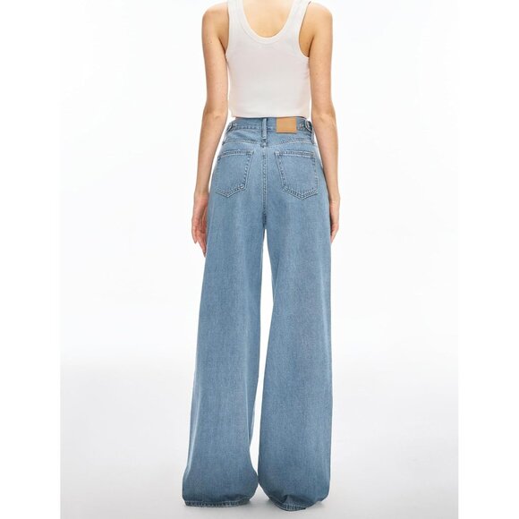 Women's High Waist Baggy Jeans Lightweight Denim Wide Leg Stretchy - Picture 5 of 7